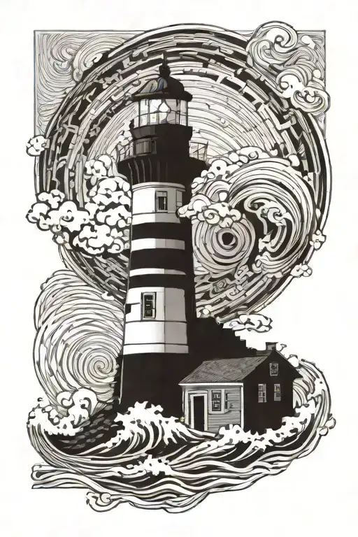 Waves Crashing Lighthouse Overlooking