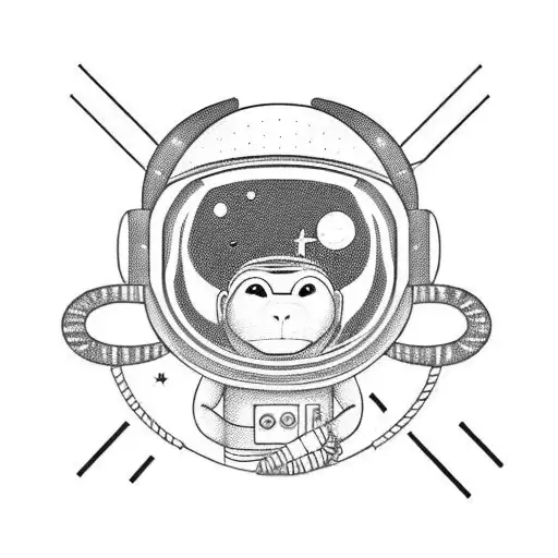 A Monkey Astronaut Exploring The Universe With A Fishing Rod
