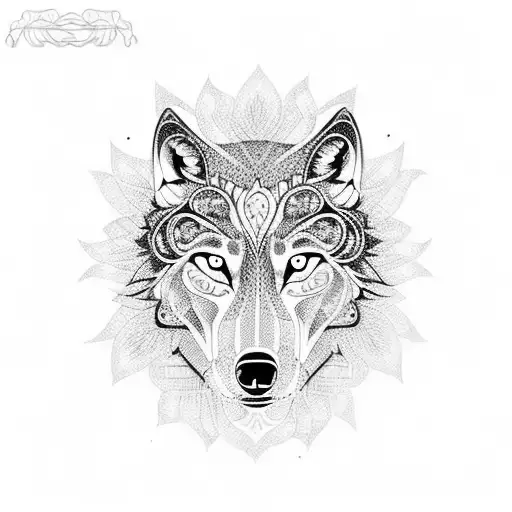 A Wolf Silhouette Made Up Of Intricate Floral Patterns