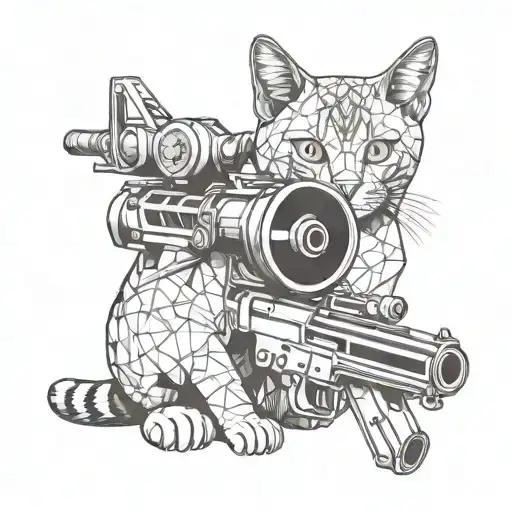 A Cute Realistic Cat With A Machine Gun