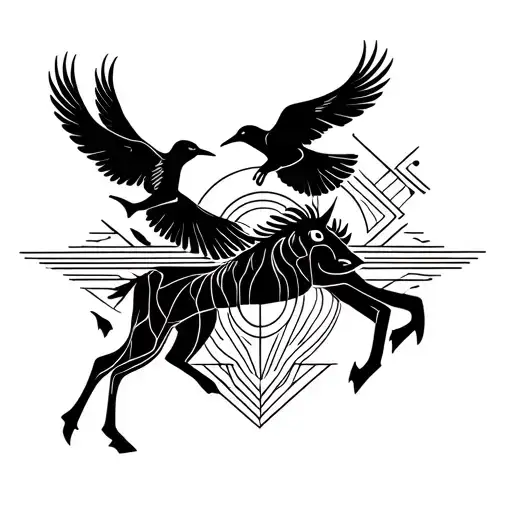 Capricorn With Birds Flying Away