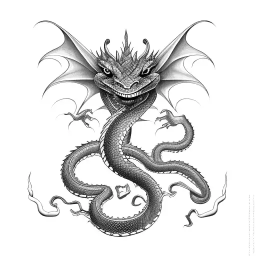 Green Snake Shape Dragon Emerging From The Water To The Sky With A Menacing Face And Strong Body