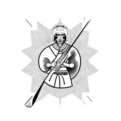 A Minimalist Tattoo Of A Samurai Holding A Guitar In A Pink Floyd-inspired Pose