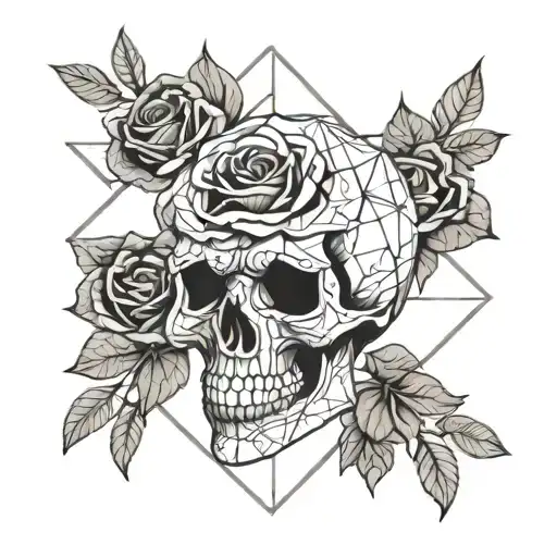 Geometric Skull And Roses