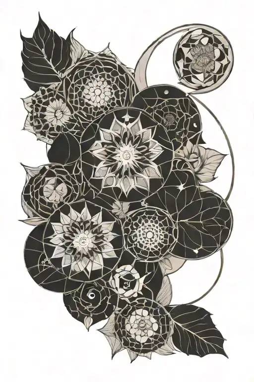 Fibonacci Pathern Flowers With Moon Phases Intertwined