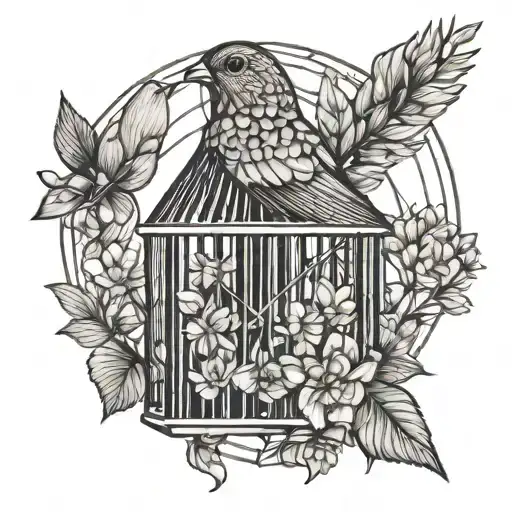 Heart In A Bird Cage With Flowers Growing Out Of It