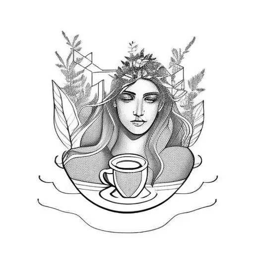 A Greek Goddess Holding A Coffee Mug In A Nature Setting