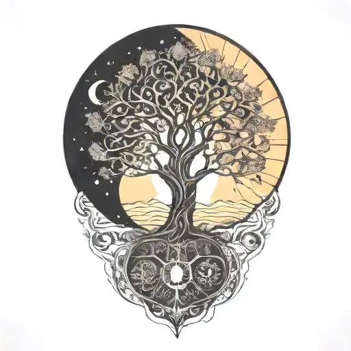 Tree Of Life And Sun And Moon