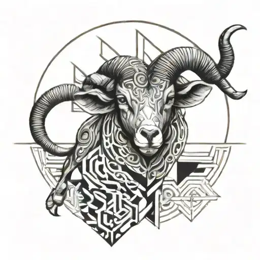 Aries In Half Realistic And Half Geometric Style