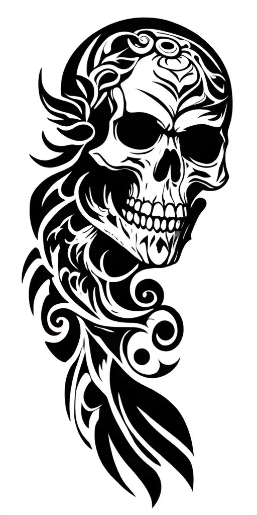 Arm Sleeve Skull Face And Maori And Universe