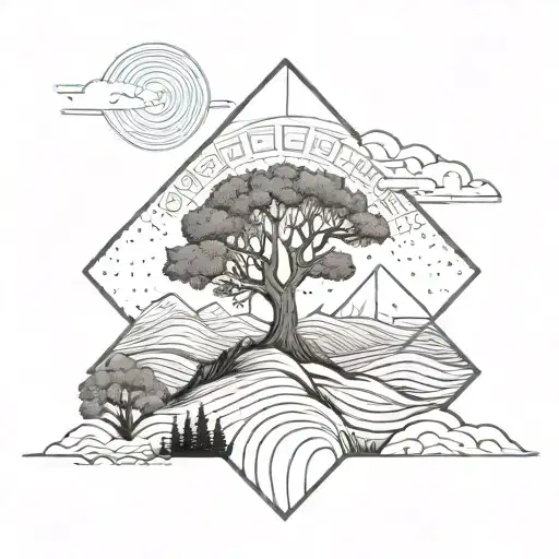 Landscape With A Wave A Tree A Star A Girl And Sky