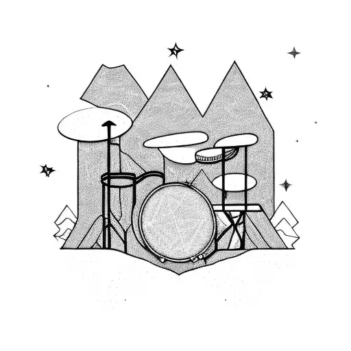 A Drum Set Surrounded By A Mountain Landscape