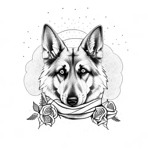 German Sheperd With Roses