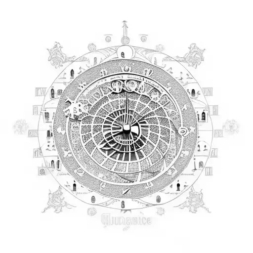 Prague Astronomical Clock Surrounded By Large Line Trees