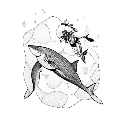 Female Diver And A Shark