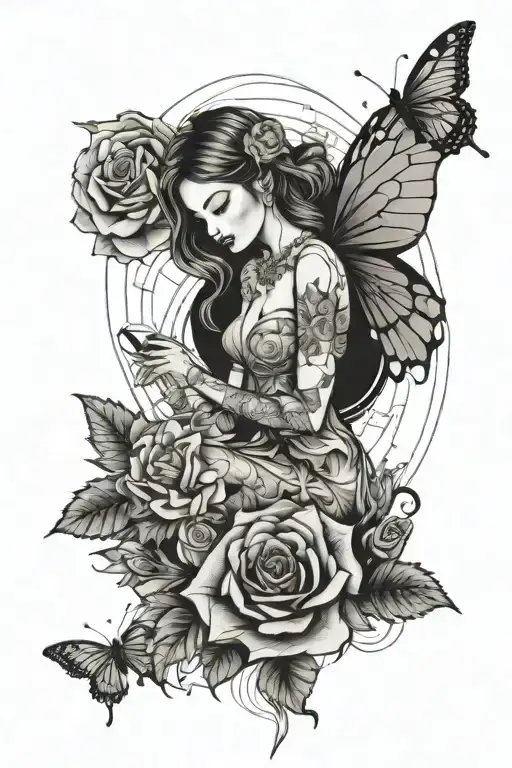 Fairy Sit On Rose With Butterflywings And Sunrise In Backround Mandala