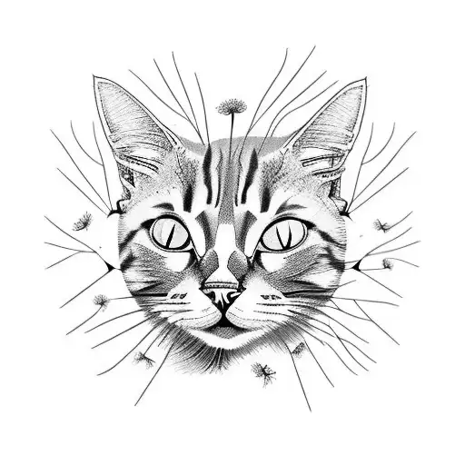 Cat With Dandelion On Field