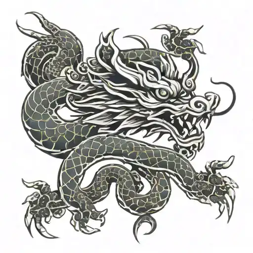 Japanese Linear Dragon With Chinese Details