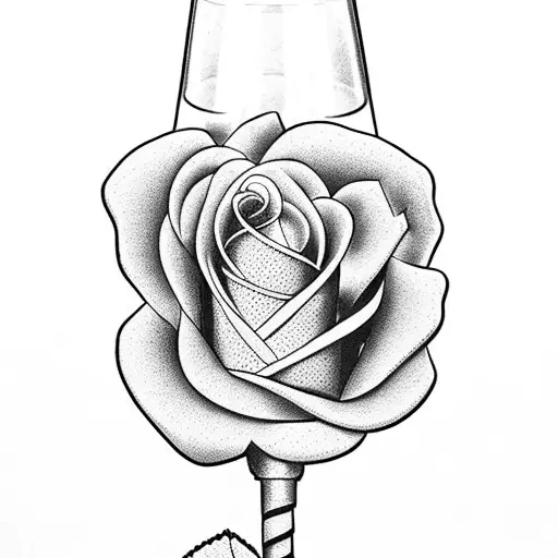 Stemmed Wine Glass With Red Rose