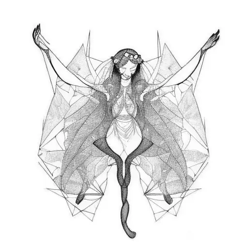 Circule Of Nymphs Dancing Lines Black And White