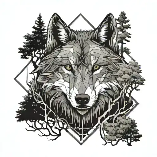 Wolf With Trees And Roots