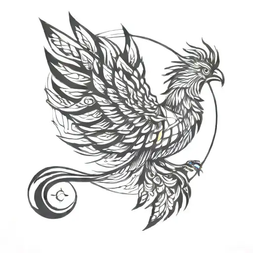 Geometric Phoenix With Moon Made