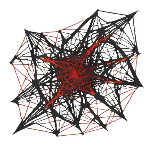 A Web With Red Threads And Black Space