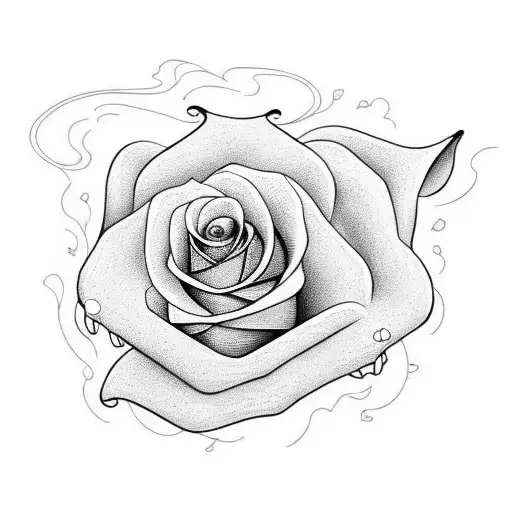 Bone Hand Holding A Single Flaming Rose