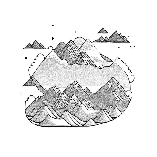 A Mountain Landscape With Fish Floating In The Sky