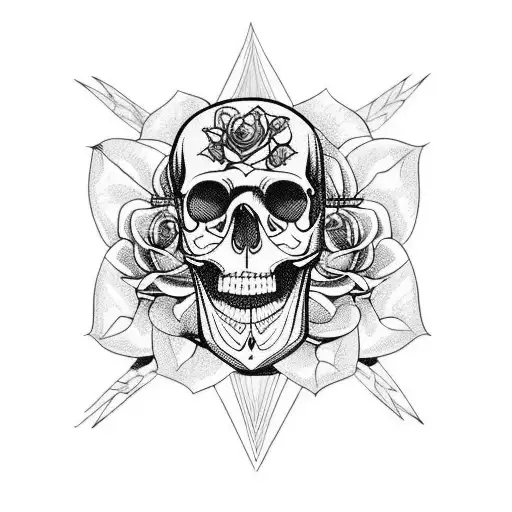 A Skull Adorned With Roses And A Chain