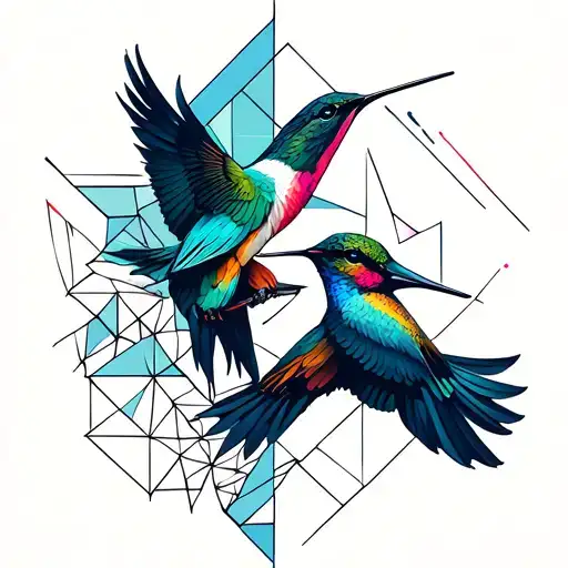 Geometric Abstract Six Hummingbird And Wolf