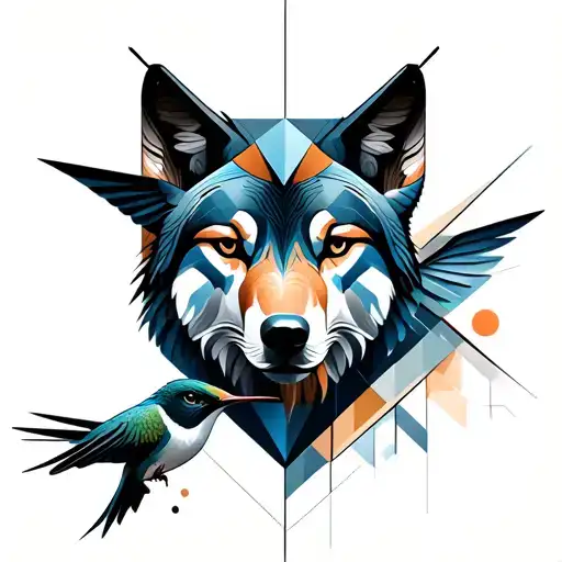 Geometric Abstract Six Hummingbird And Wolf