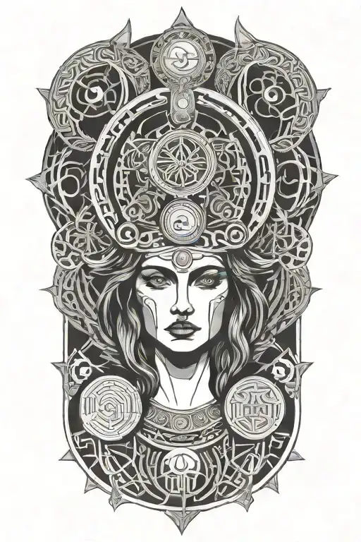 Hekate Greek Godness With Moons Above Her Head