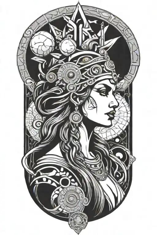 Hekate Greek Godness With Moons Above Her Head Profile Holding