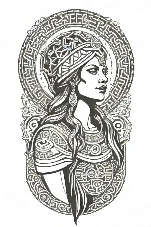 Hekate Greek Godness With Moons Above Her Head Surrounded