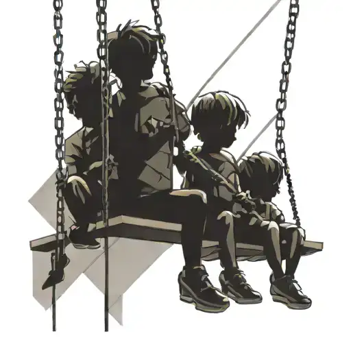 3 Silhouettes Of Children On A Swing Hanging