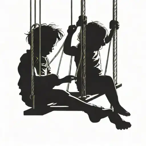 3 Silhouettes Of Children On A Swing Hanging