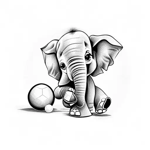 An Baby Elephant Playing With A Ball