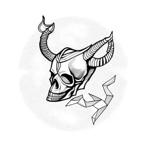 Capricorn With Skull And Line Work Geometric