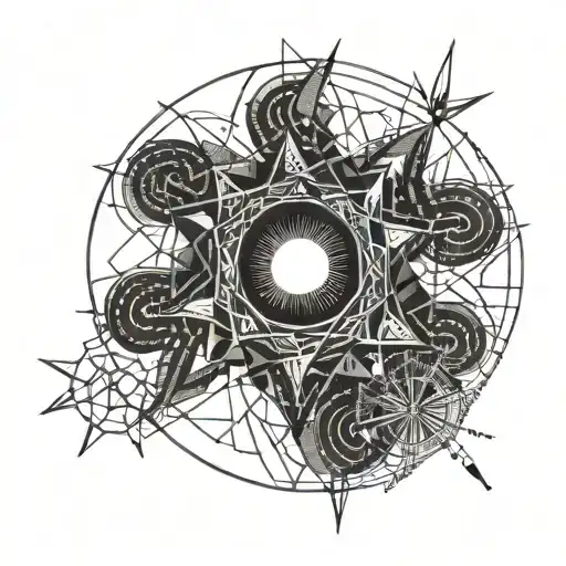 Line And Dots On Shoulder With Small Sun In The Middle