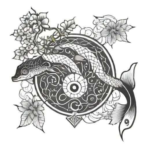 Cherry Tree Of Life With Yin And Yang Koi Fish At The Base Of The Tree