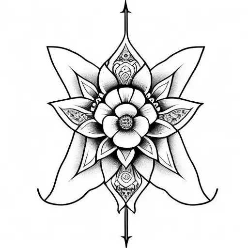 Flower And Dagger With Long Lines