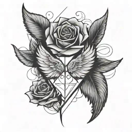 A Tattoo Of Wings With One Rose In The Middle For A Man Minimalist Clean Lines Unrealistic