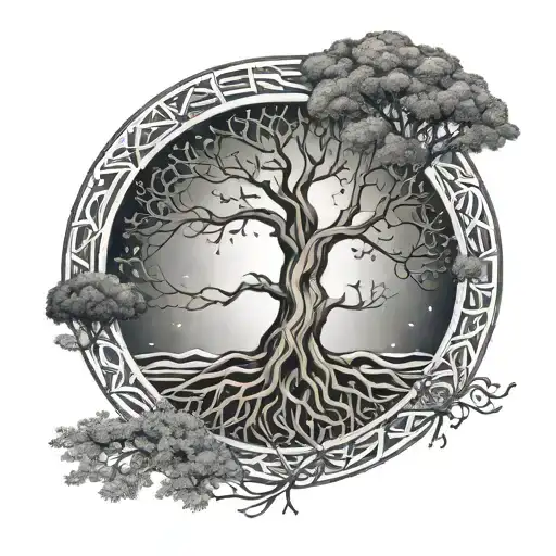 Tattoo 1 Tree Of Life 4 Seasons In Black And White With Roots And Dna And Surrounded By The Universe