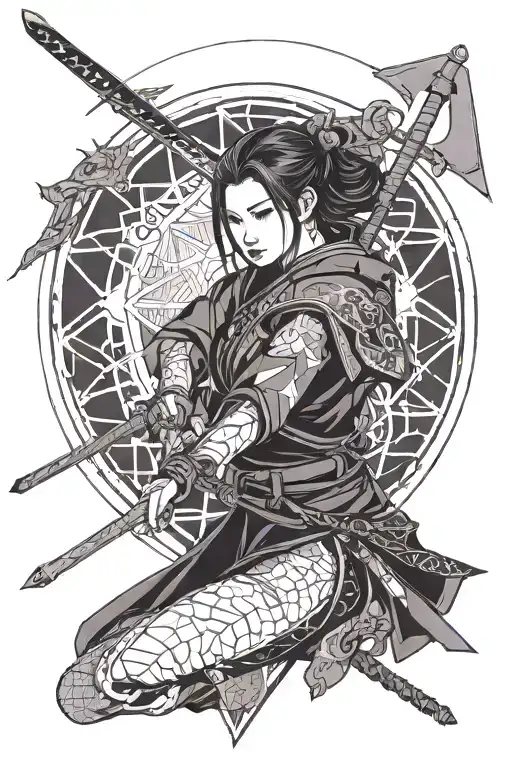 A Goth Girl Samurai With Katana Blade