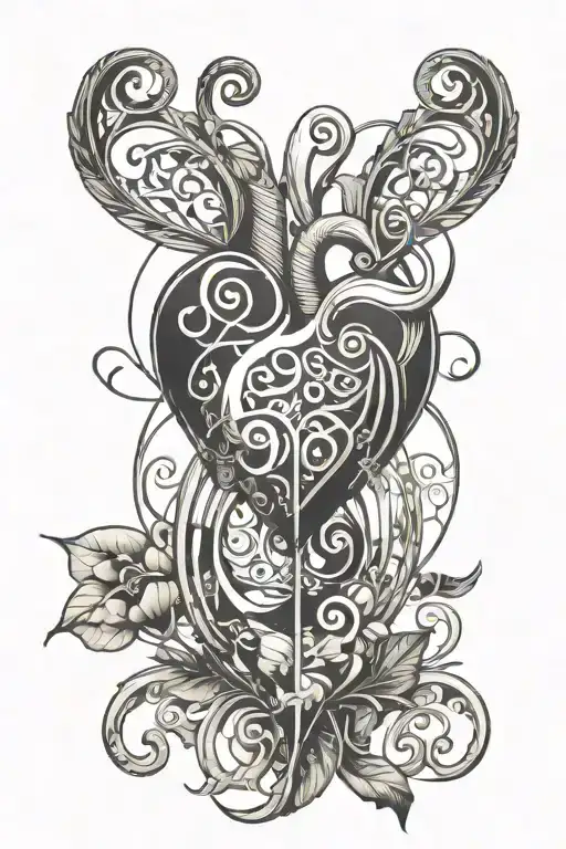 Heart Music Note Art Nouveau Style