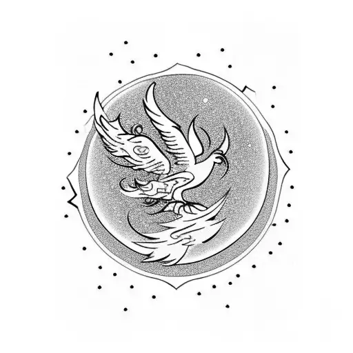 A Minimalist Tattoo Of A Phoenix Rising From The Mountains