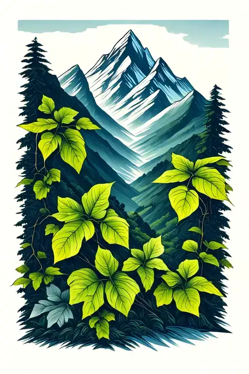 Mountain Range And Pothos Vine