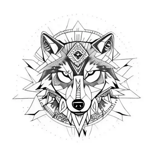 Aggressive Wolf With A Skull And Native American Feathers