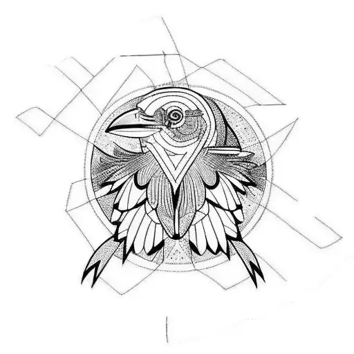Raven With Circles And Linear Lines